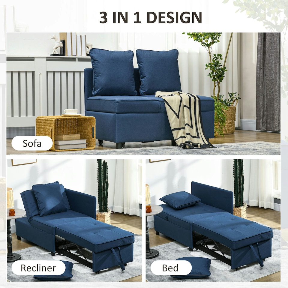 image 1 of HOMCOM Folding Sleeper Sofa Bed Chair with Pillows, Pocket, Blue