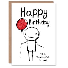 Wonderful Stick Figure Red Balloon Simple Parent Birthday Card