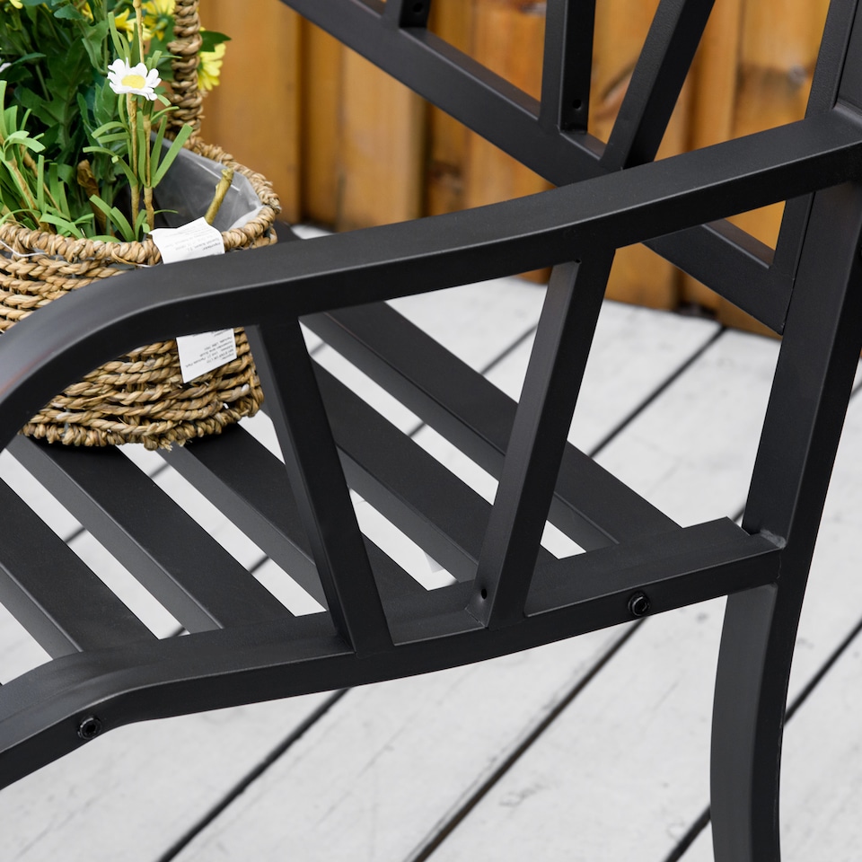 image 1 of Outsunny 2Seater Garden Bench Solid Metal Loveseat Outdoor Furniture for Patio Family Chair w Decorative Backrest Ergonomic Armrest