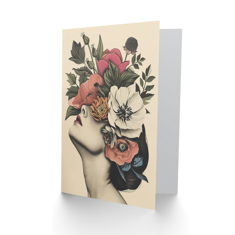 image 1 of Woman Flower Headdress Vintage Style Him Her Birthday Card