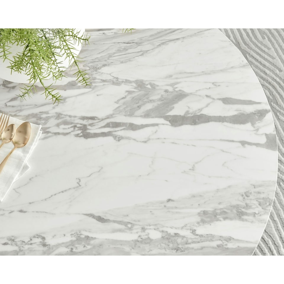 image 1 of Furniturebox Novara 100cm White Marble Effect Black Leg Table