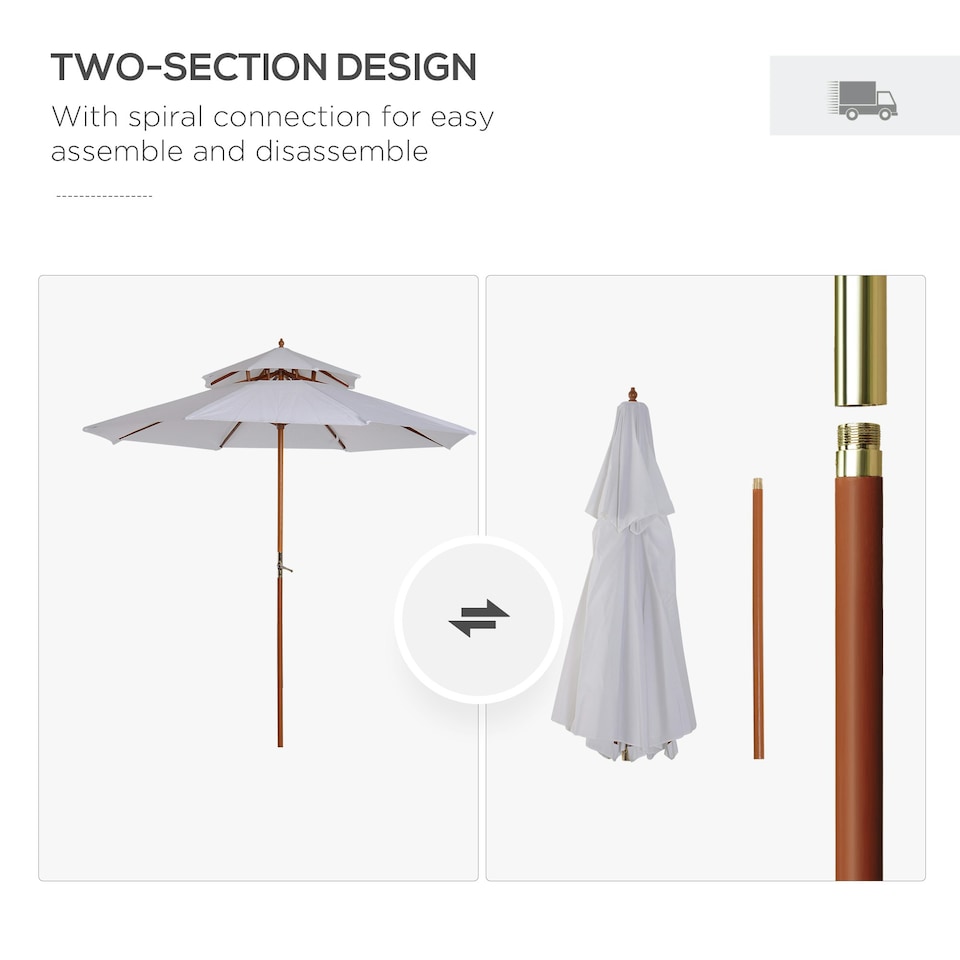 image 1 of Outsunny Garden Patio Parasol Sun Shade Outdoor Umbrella Canopy Cream