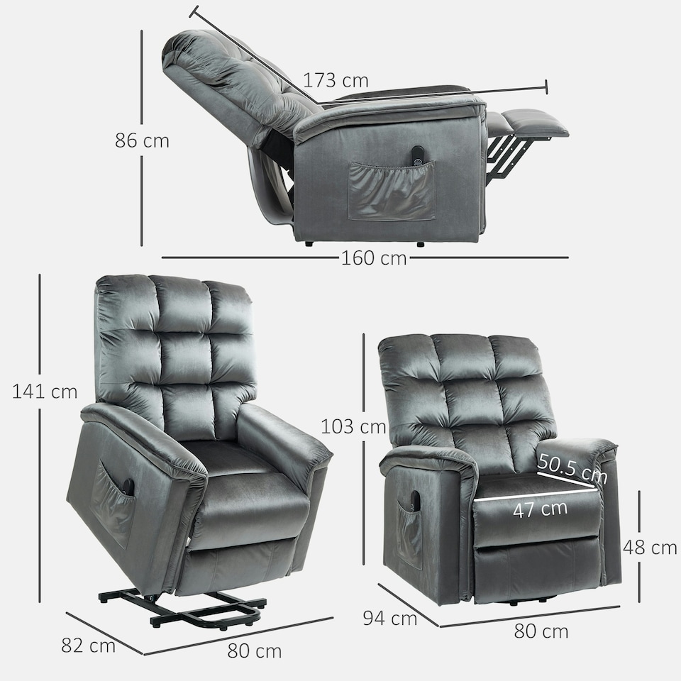 image 1 of HOMCOM Power Lift Recliner Chair for Elderly w/ Remote Control, Dark Grey | Grey