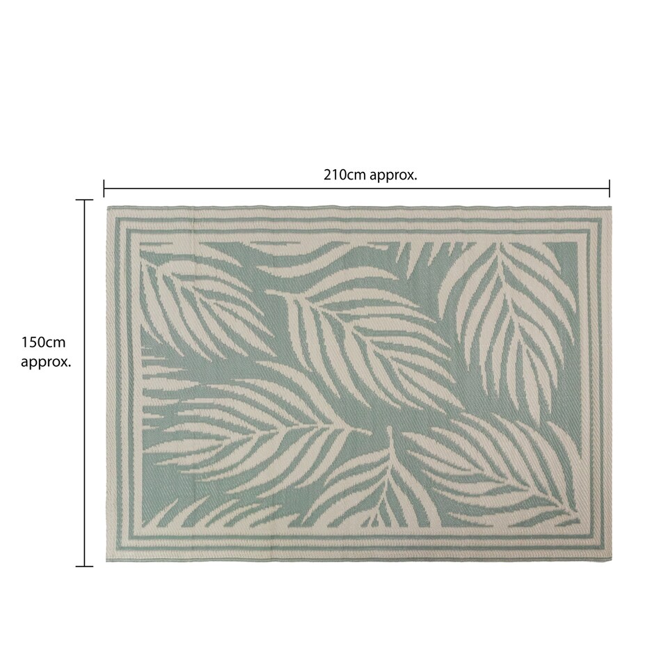 image 1 of JVL Lightweight Reversible Outdoor Rug – Large Leaf Pattern, Plastic Woven 150 x 210 cm