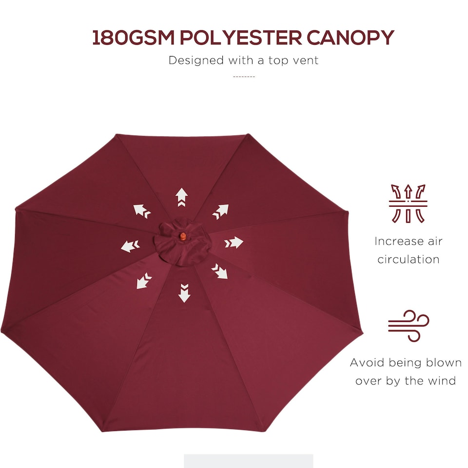 image 1 of Outsunny 3(m) Garden Parasol Sun Shade Outdoor Umbrella Canopy Red