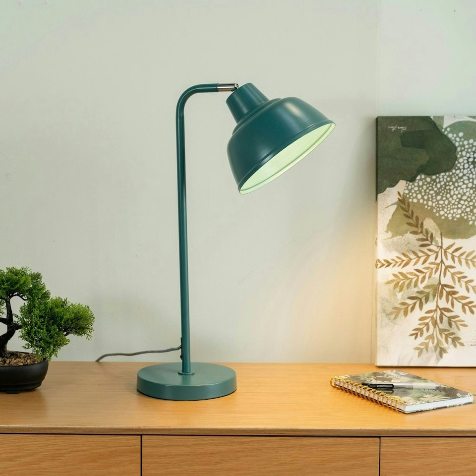 image 1 of ValueLights Morris Teal Retro Dome Metal Desk Office Table Lamp Light with LED Bulb