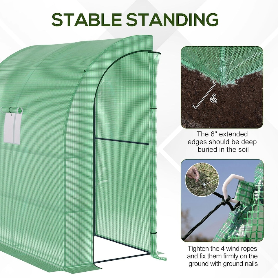 image 1 of Outsunny Walk-In Lean to Wall Greenhouse w/Window&Door 200Lx 100W x 215Hcm Green