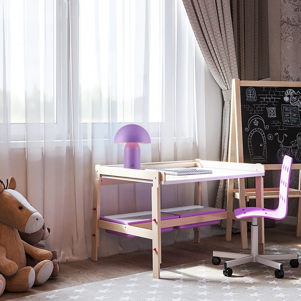 image 1 of Modern Rechargeable Mushroom Table Lamp in Mat Lilac with Touch Dimmer Button | Purple