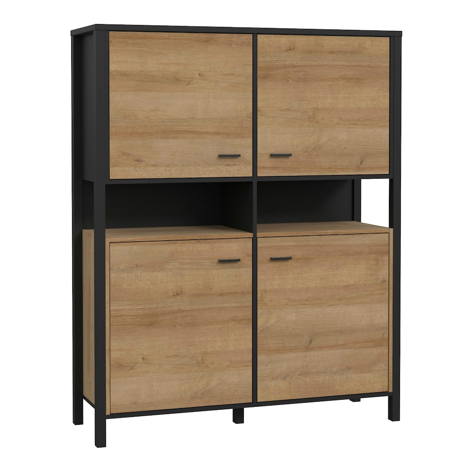 image 1 of High Rock Storage Cabinet in Matt Black/Riviera Oak