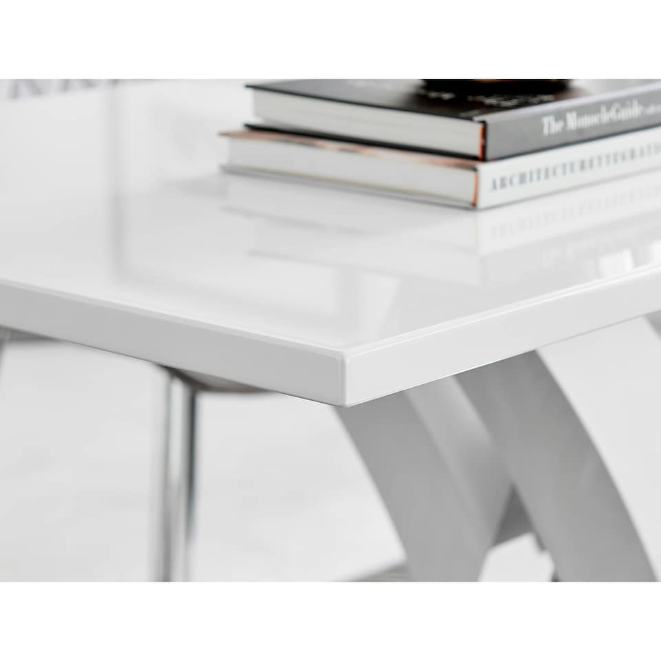 image 1 of Furniturebox Atlanta Chrome Metal And White High Gloss 4 Seater Dining Table
