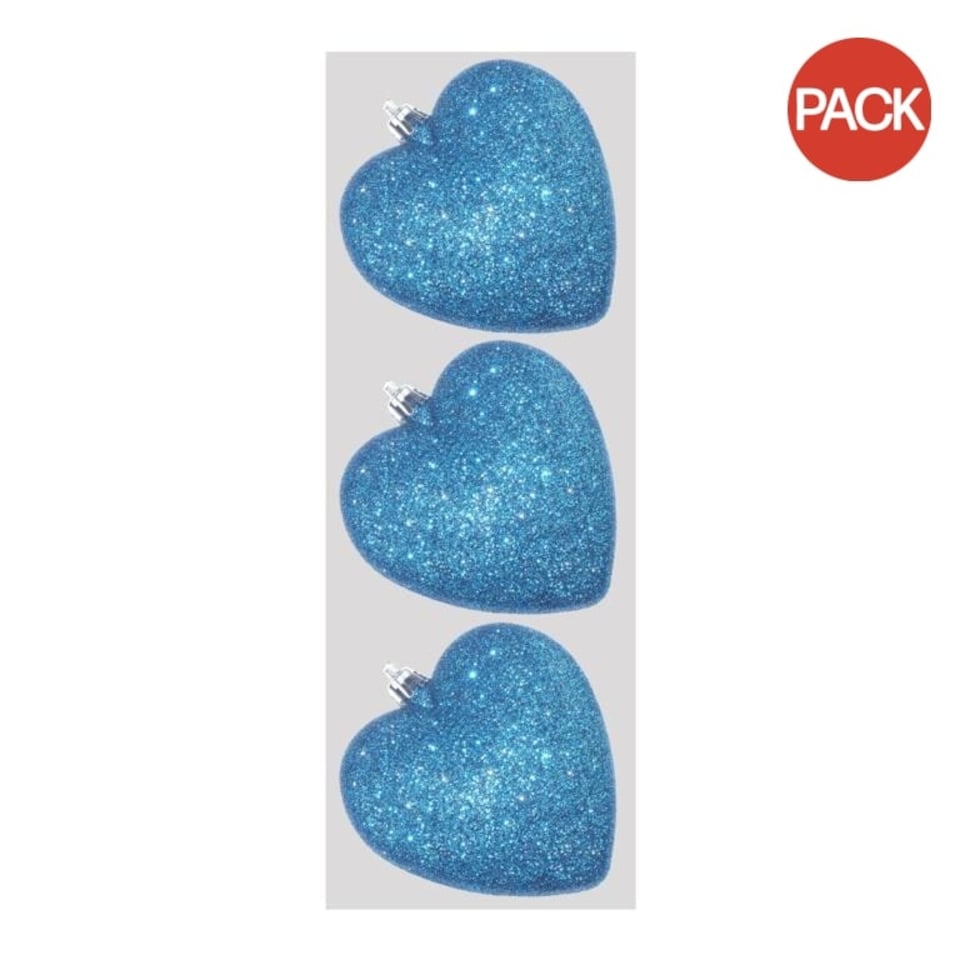 image 1 of Davies Products Glitter Hearts Bauble (Pack of 3) - Kingfisher Blue - 9cm