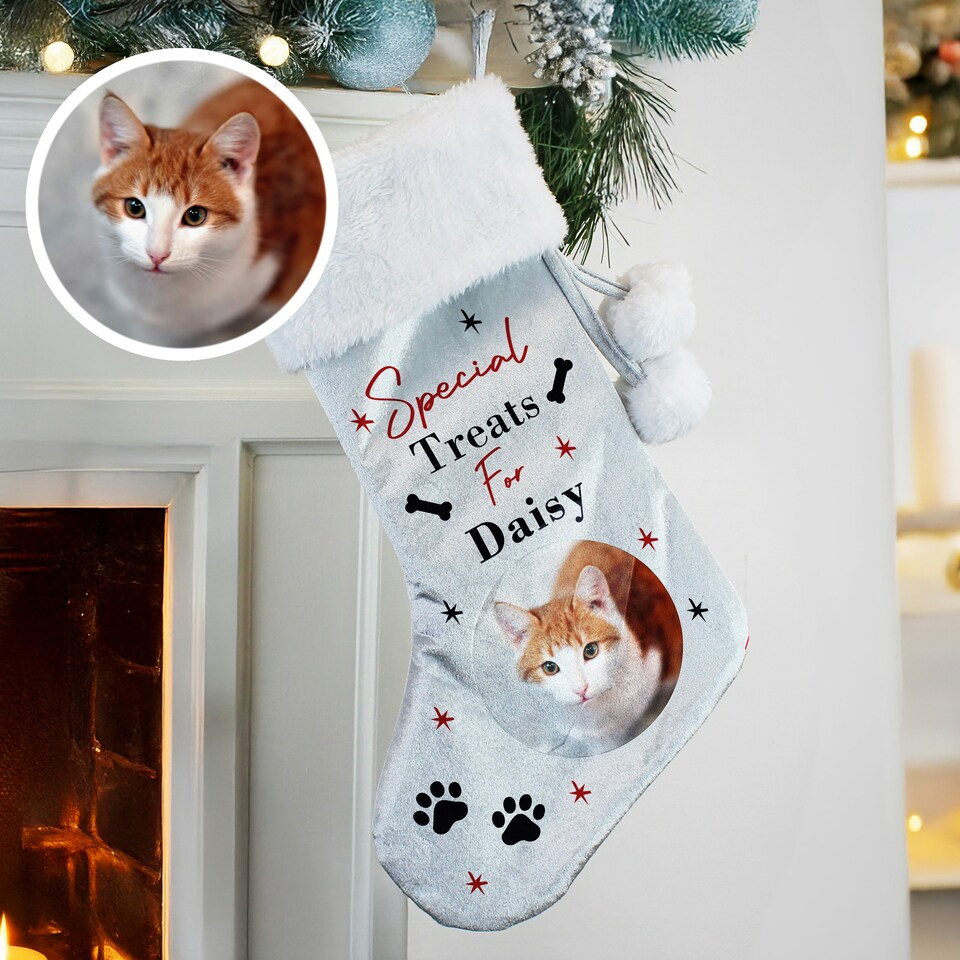 image 1 of Personalised Photo Upload Dog Christmas Stocking