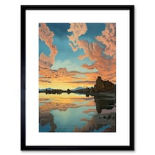 Atmospheric Cloud Reflections Early Morning Dawn Mono Lake 9x7" Black Framed Wall Art Print