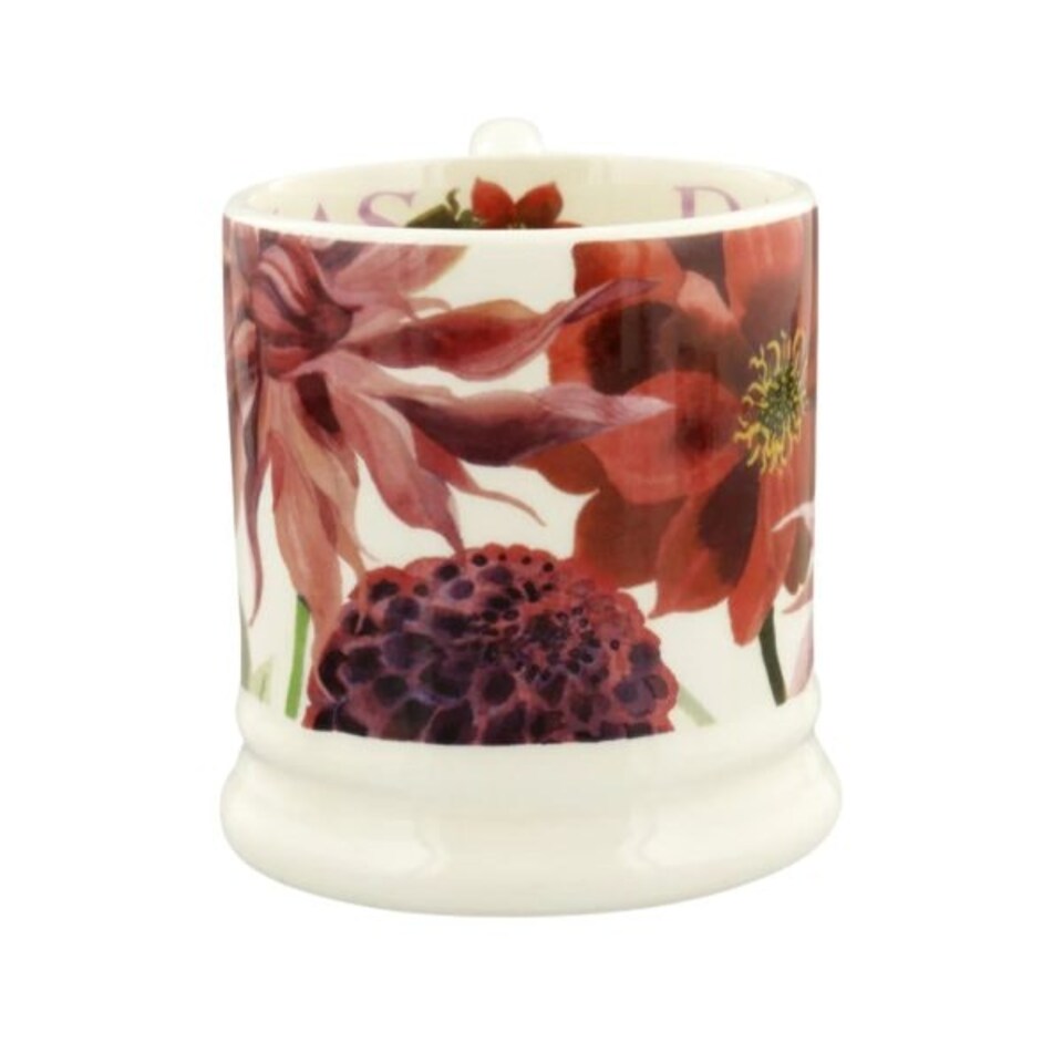 image 1 of Mug: 1 x 300ml Emma Bridgewater Red and Pink Dahlia Half Pint Mug, Ceramic White