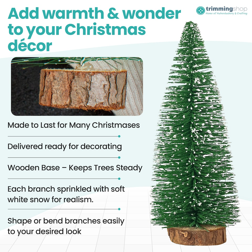 image 1 of Miniature Christmas Trees with Wooden Base for Xmas Village - 8pcs