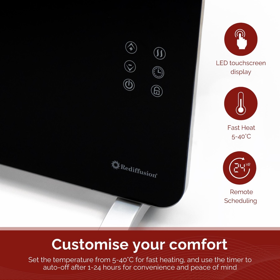 image 1 of Rediffusion Smart Glass Panel Heater 2000W Black