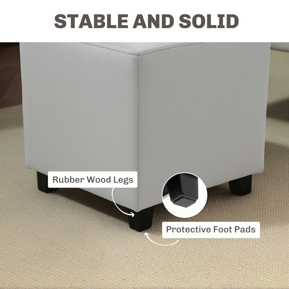 image 1 of HOMCOM Square Footstool Small Ottoman w/ Wood Legs for Bedroom Light Grey Grey