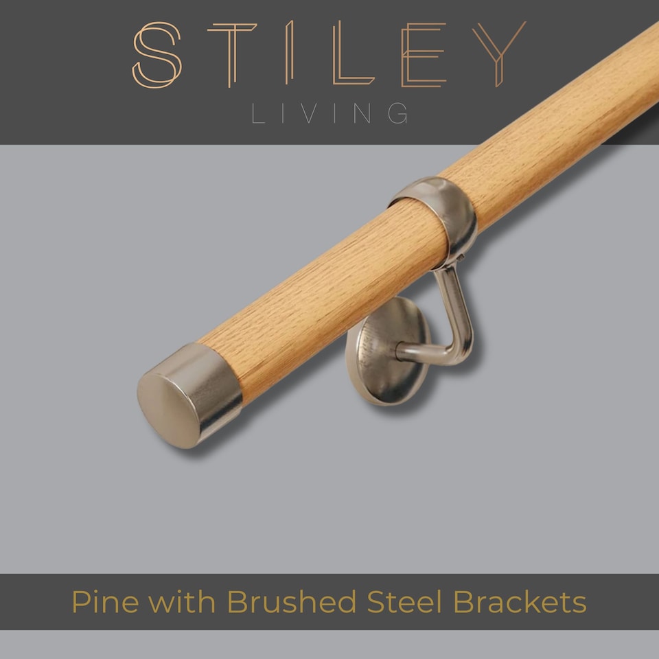 image 1 of Stiley Living Wall Mounted Handrail Kit, Banister System with Brackets and Fixings