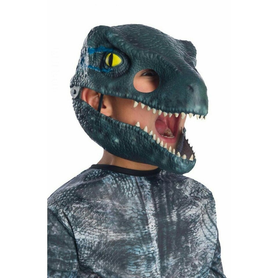 image 1 of Jurassic World Velociraptor Movable jaws Mask - Blue - One Size