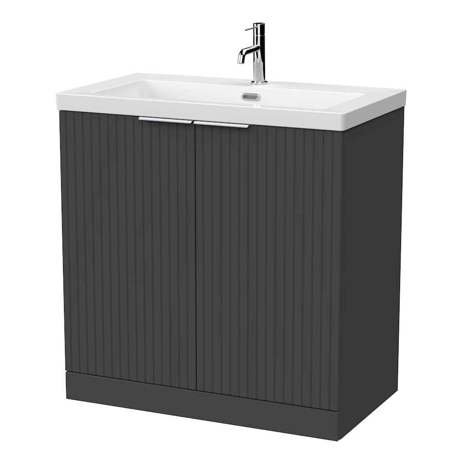 image 1 of Balterley Callingwood Contemporary Floor Standing 2 Door Vanity Unit with 1 Tap Hole Fireclay Basin , 800mm, Dark Grey