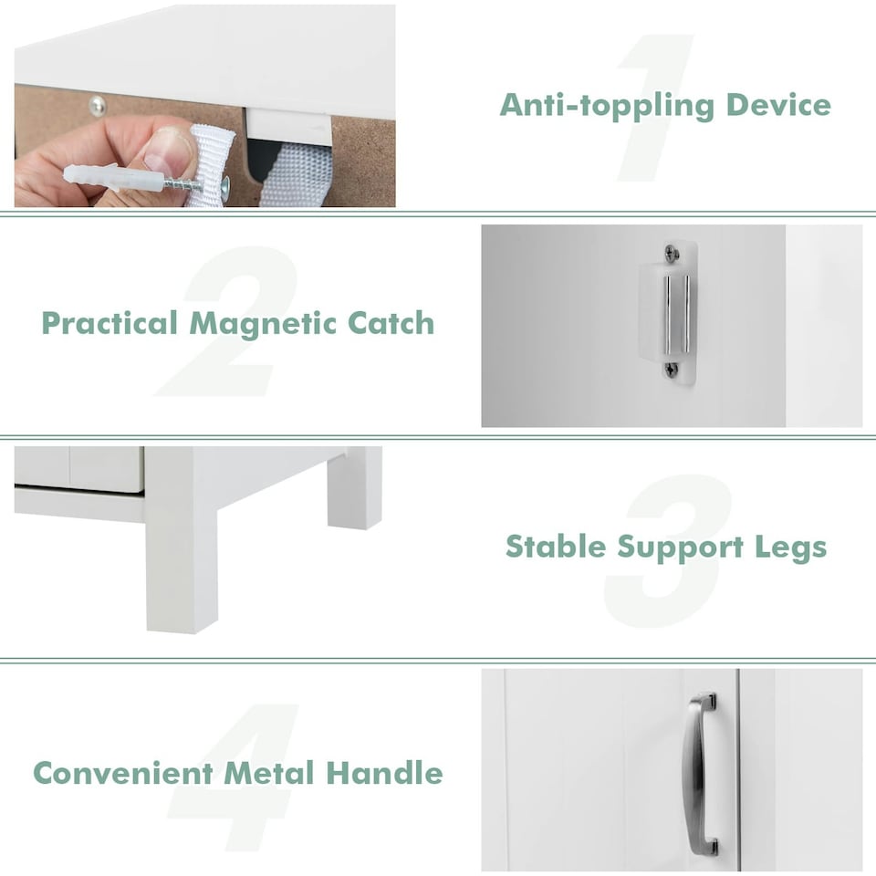 image 1 of COSTWAY Bathroom Floor Cabinet Freestanding Organizer White White