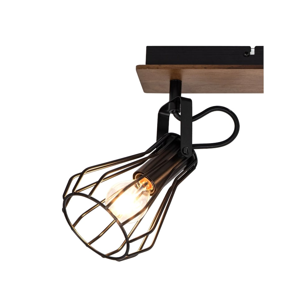 image 1 of COSYLYTE Kendan 3 Light Matt Black Wire Shade Spotlight with Wooden Backplate | Black | Walnut wood | 1