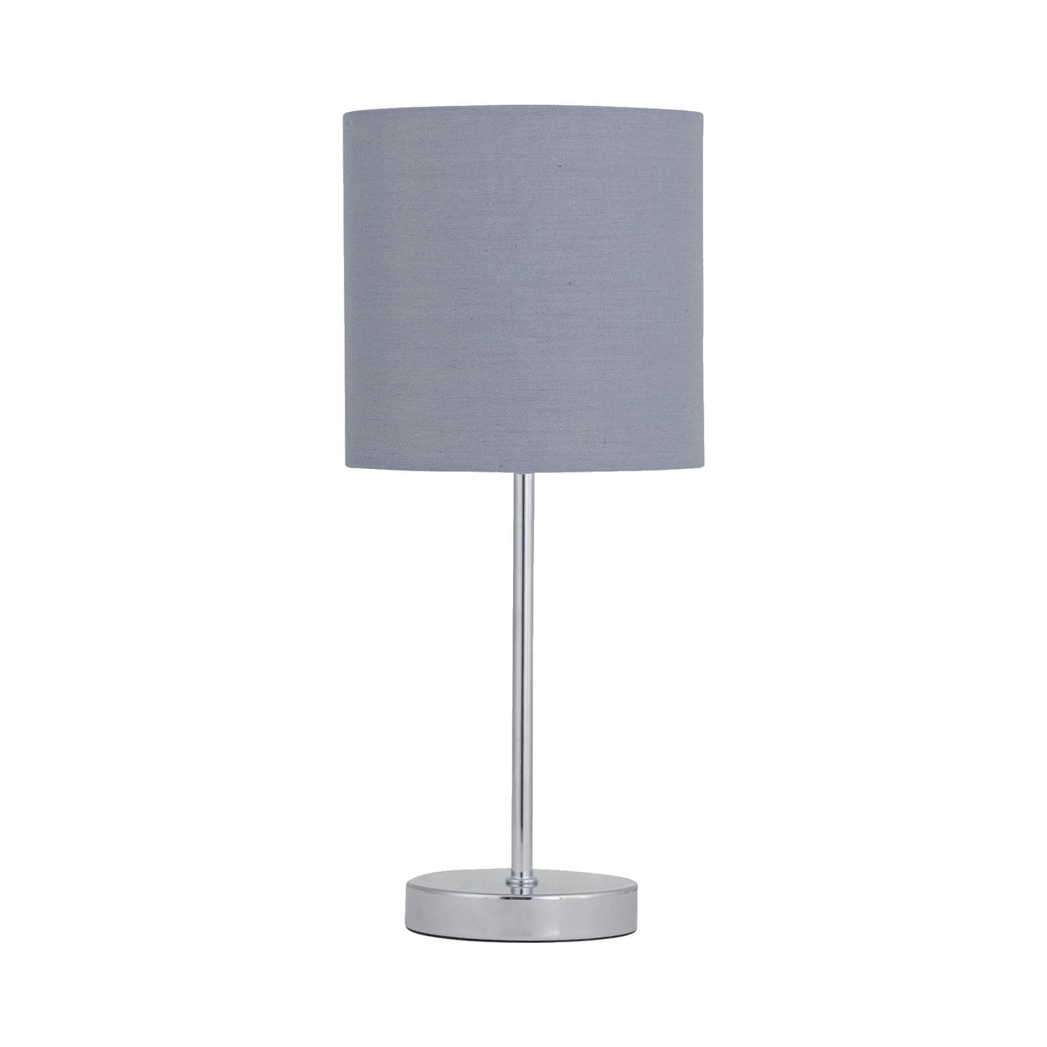 First Choice Lighting Chrome Touch Operated Table Lamp with Grey Cotton Shade in Silver