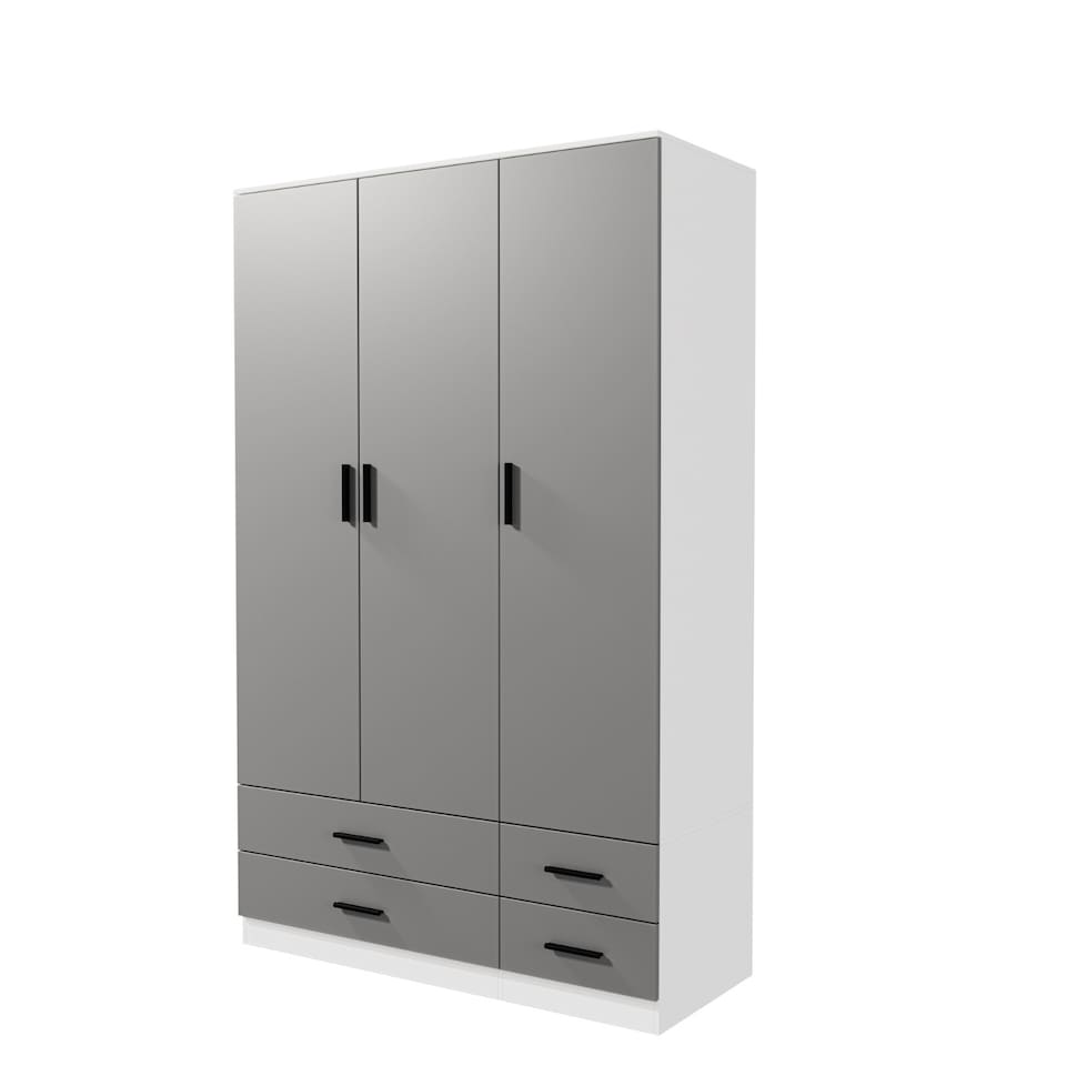 image 1 of 3 Door 4 Drawer Wardrobe With Hanging Rail And Storage Shelf | White | White Carcass & Grey Door | 1