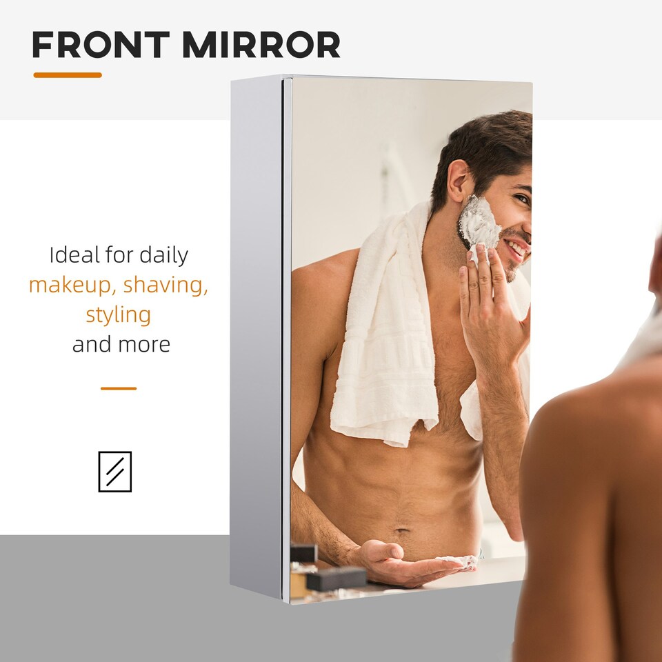image 1 of HOMCOM Wall Mounted Bathroom Mirror Glass Storage Cabinet Stainless Steel