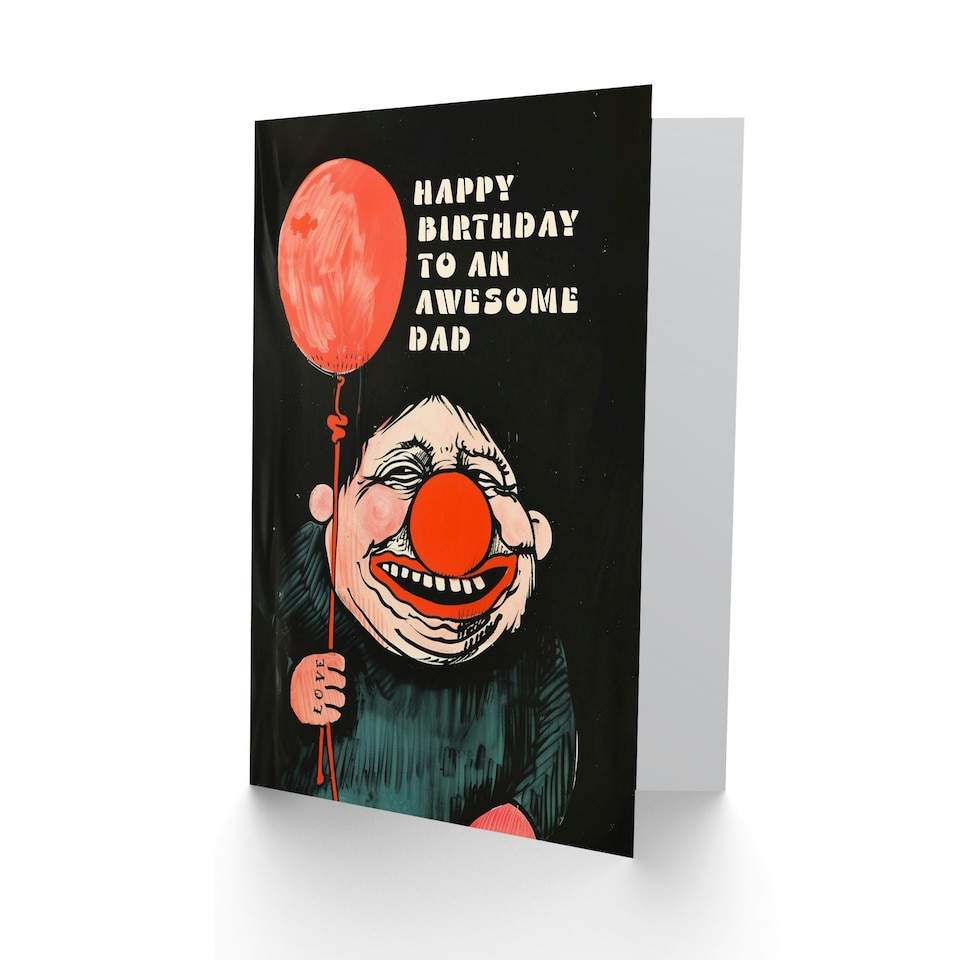 image 1 of Awesome Clown Balloon Dark Fun Dad Birthday Card