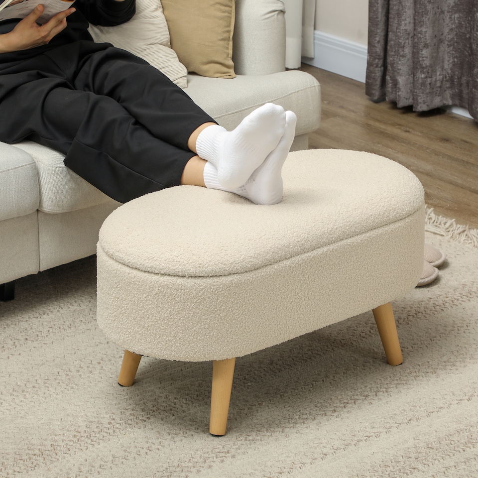 image 1 of HOMCOM Ottoman Storage Bench for Hallway, Living Room, Cream White