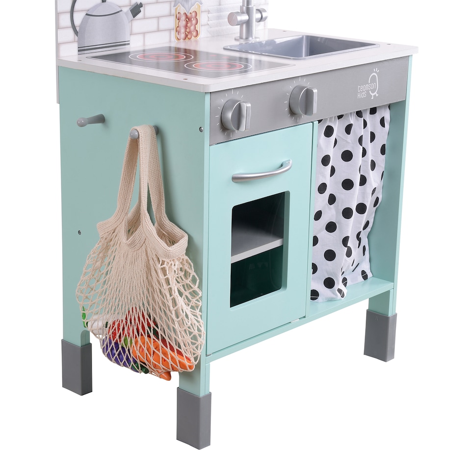 image 1 of Teamson Kids Wooden Play Kitchen, Adjustable Heights, Petrol, Little Chef Philly
