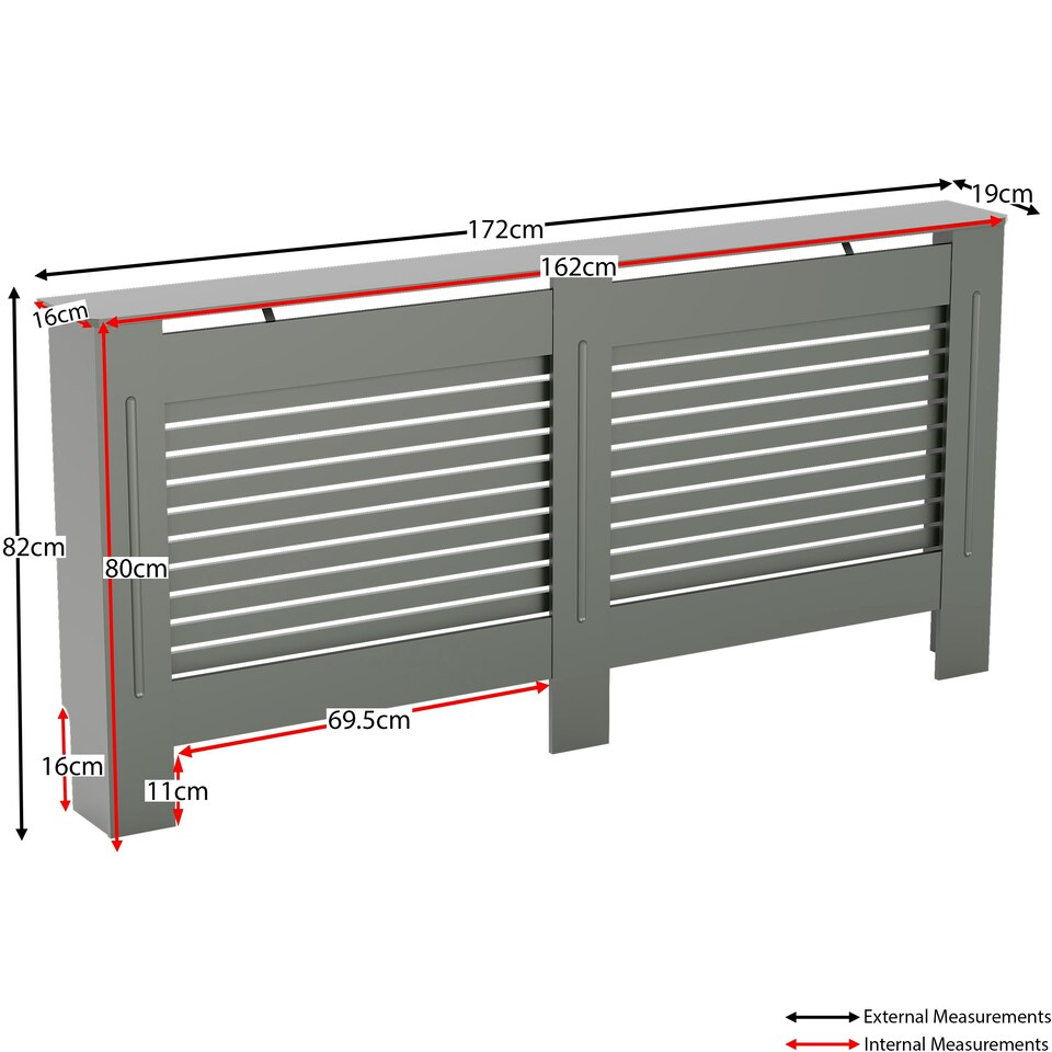 image 1 of Vida Designs Milton Radiator Cover Painted MDF Slatted Cabinet, Grey, 172cm
