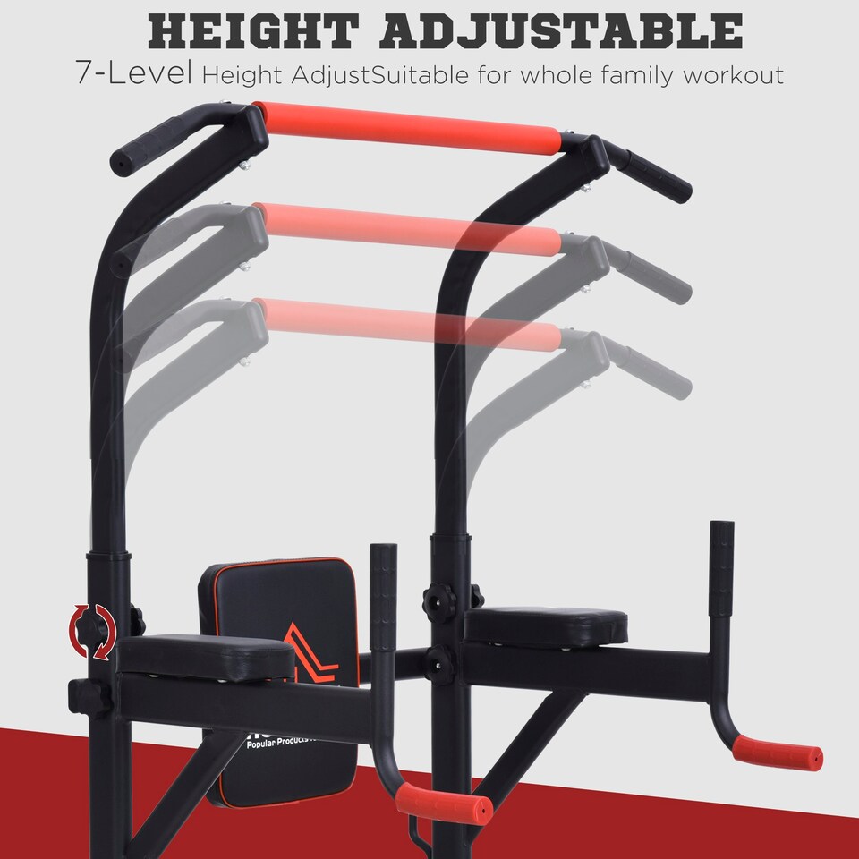 image 1 of HOMCOM Multifunction Home Workout Station Tower Steel Frame w/ Bench Bars Ropes
