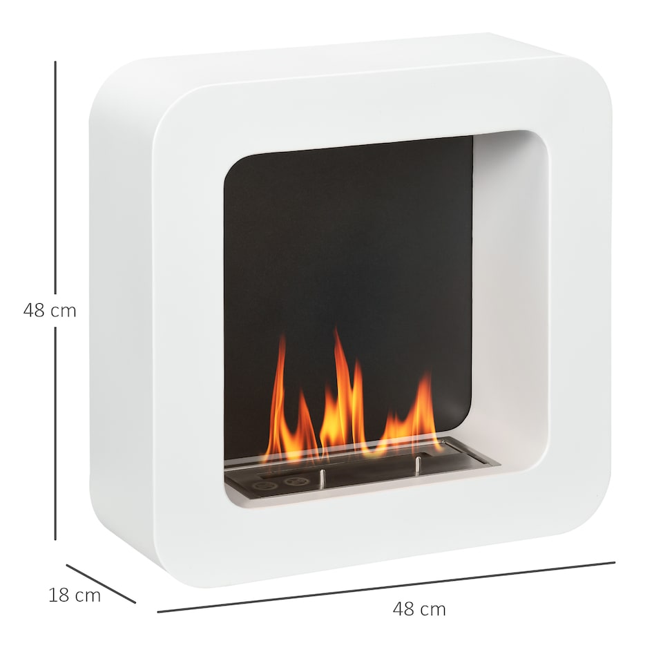 image 1 of HOMCOM Wall Mounted Ethanol Fireplace, Bioethanol Heater Stove Fire with 1L Tank, 2.5 Hour Burning Time, 48 x 48 cm, White