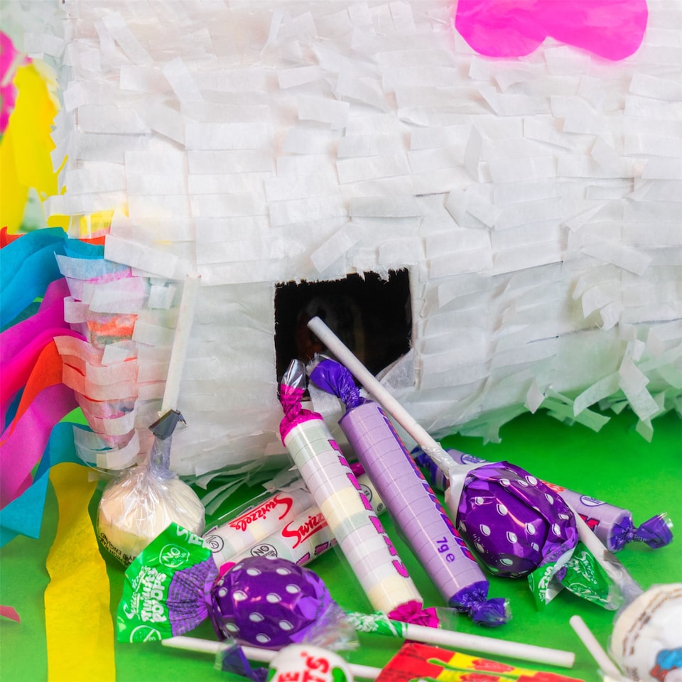 image 1 of Pinatas Unicorn Cardboard Pinata, Stick and Blindfold Set - W43cm x D13cm x H55cm - White