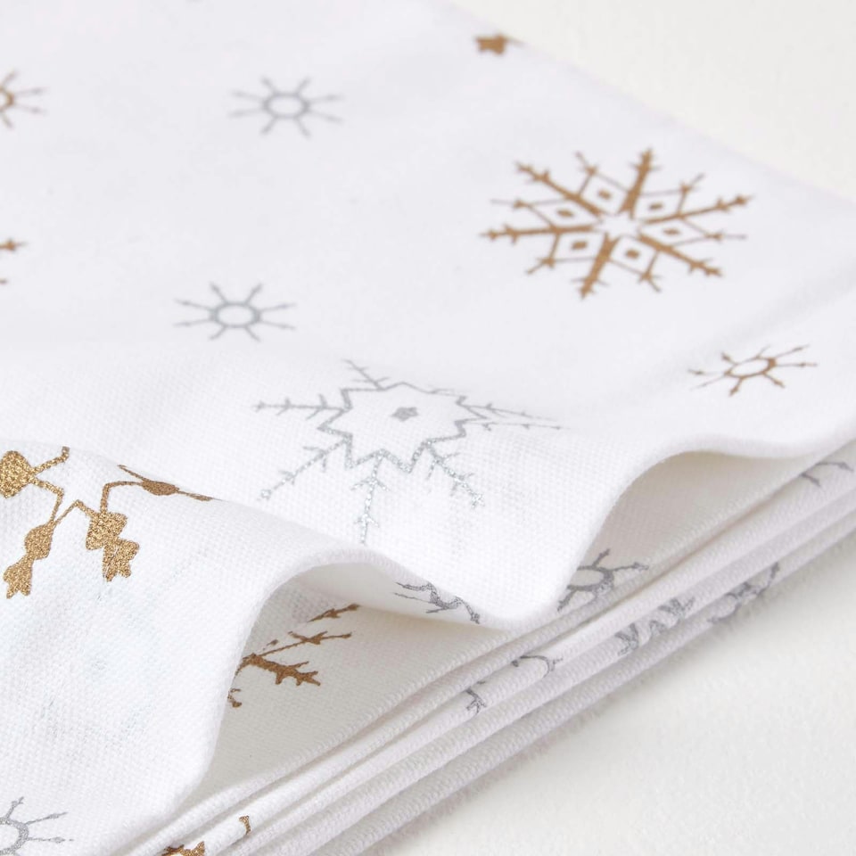 image 1 of Homescapes Gold Snowflake Christmas Tablecloth - 137 x 137 cm | White | 137cm x 137cm (54" x 54")