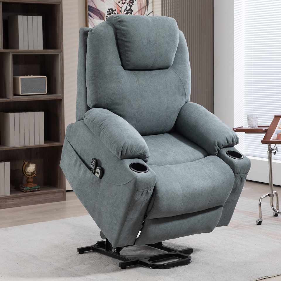 image 1 of HOMCOM Riser and Recliner Chair for the Elderly, Quick Assembly, Fabric Overstuffed Lift Chair with Vibration Massage and Heat, Remote Control, Side Pockets, Cup Holders, Pocket Spring, Charcoal Grey