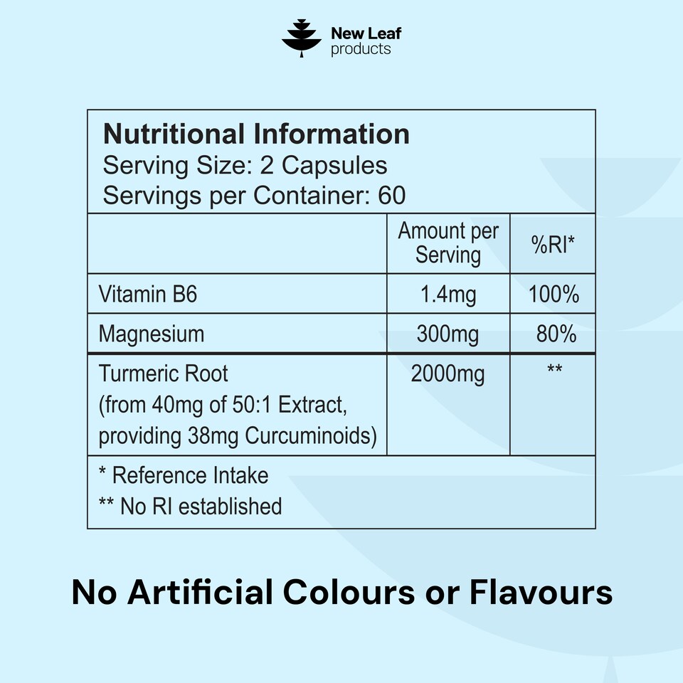 image 1 of New Leaf Magnesium Glycinate + Vitamin B6 & Turmeric - 120 Capsules