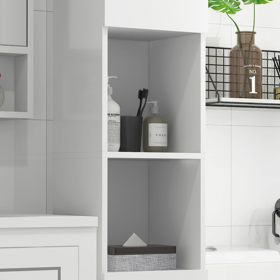 image 1 of kleankin High Gloss Bathroom Floor Cabinet Storage Cupboard with Doors