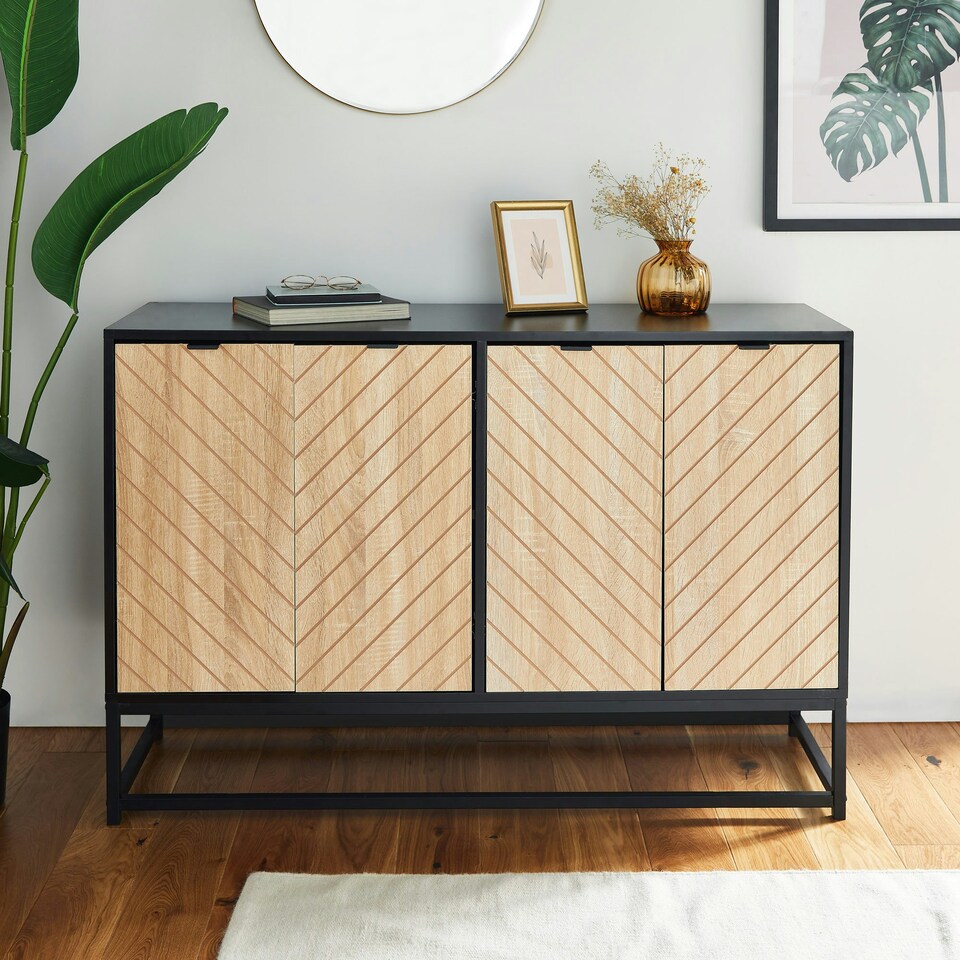 image 1 of VonHaus Industrial Sideboard Storage Cabinet, 4 Doors & 4 Shelves Black