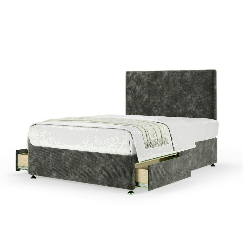 Charcoal Chenille 2 Drawer Divan Base and Valencia Headboard Small Double