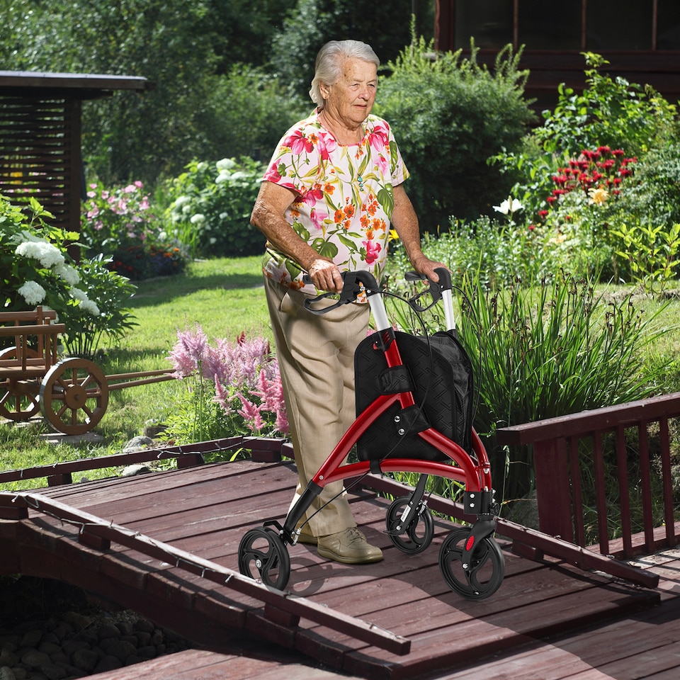 image 1 of COSTWAY Lightweight Walker for Seniors Foldable Rollator Walker-Red