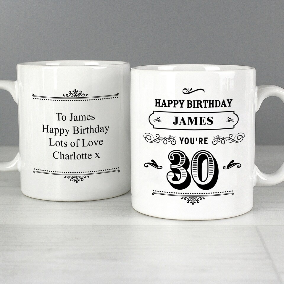 image 1 of Personalised Birthday Vintage Typography Mug White
