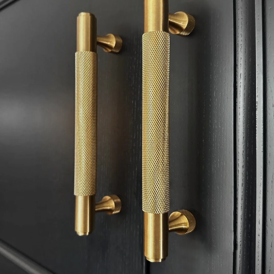 image 1 of Pushka Home Solid Brass Knurled Bar Handle 160mm - Gold