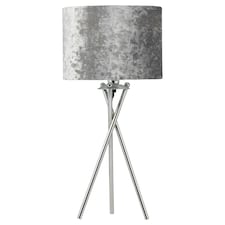 First Choice Lighting Chrome Tripod Table Lamp with Grey Crushed Velvet Shade Chrome | Grey