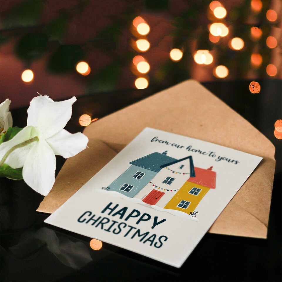 image 1 of Christmas Card From Our Home To Yours Simple Bright Colourful