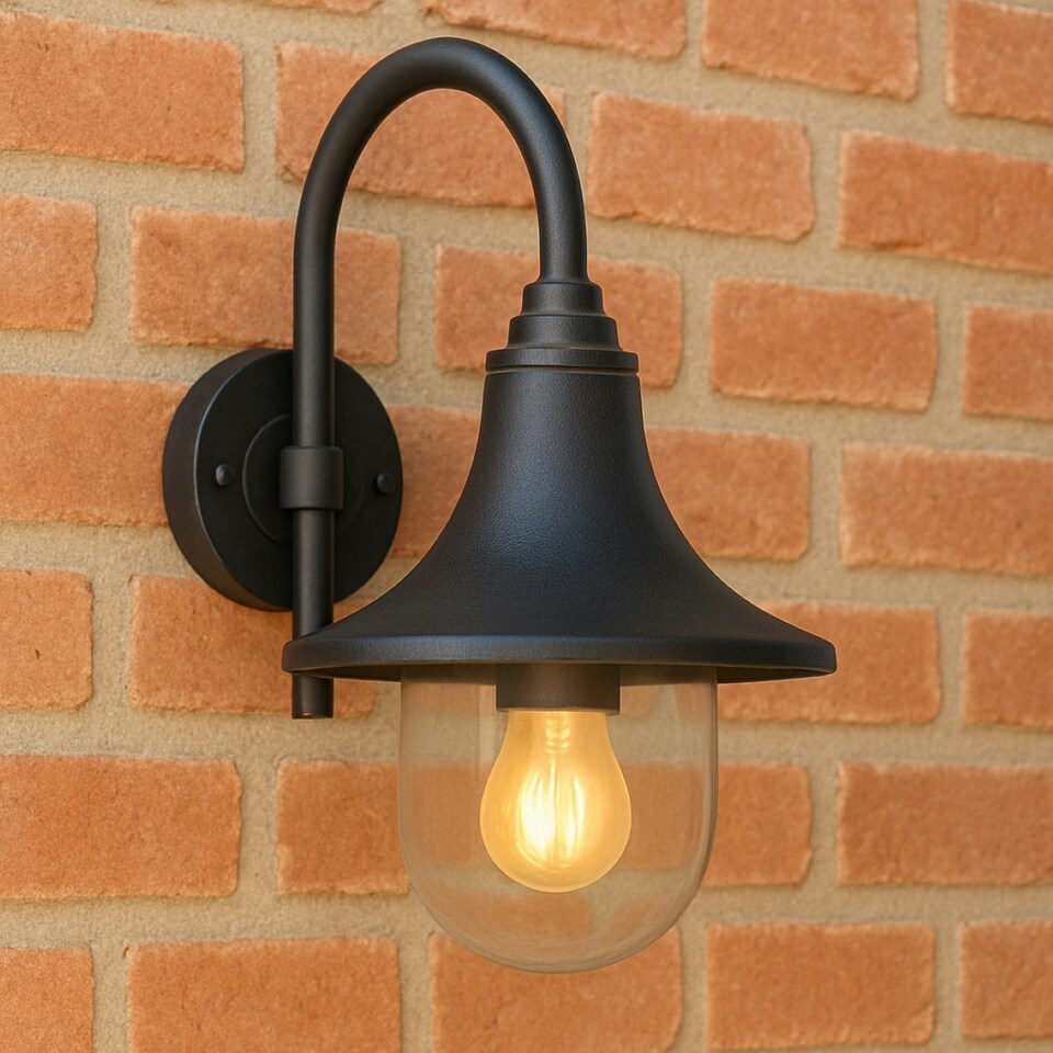 image 1 of CGC DINAH Black Traditional Curved Hooked Outdoor Wall Lantern Black
