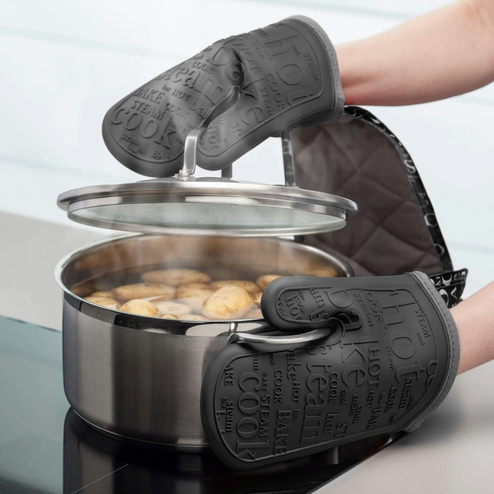 image 1 of Zeal Steam Stop™ Waterproof Silicone Double Oven Glove Black | Black