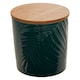 image 2 of Interiors By Premier Dark Green Large Storage Jar With Bamboo Lid,Jar With Embossed Tropical Leaf Design,Spice Storage Canister